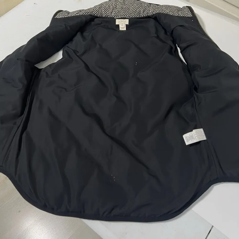 J. Crew Women’s Quilted Down Puffer Vest XS Houndstooth Black White Gold Preppy